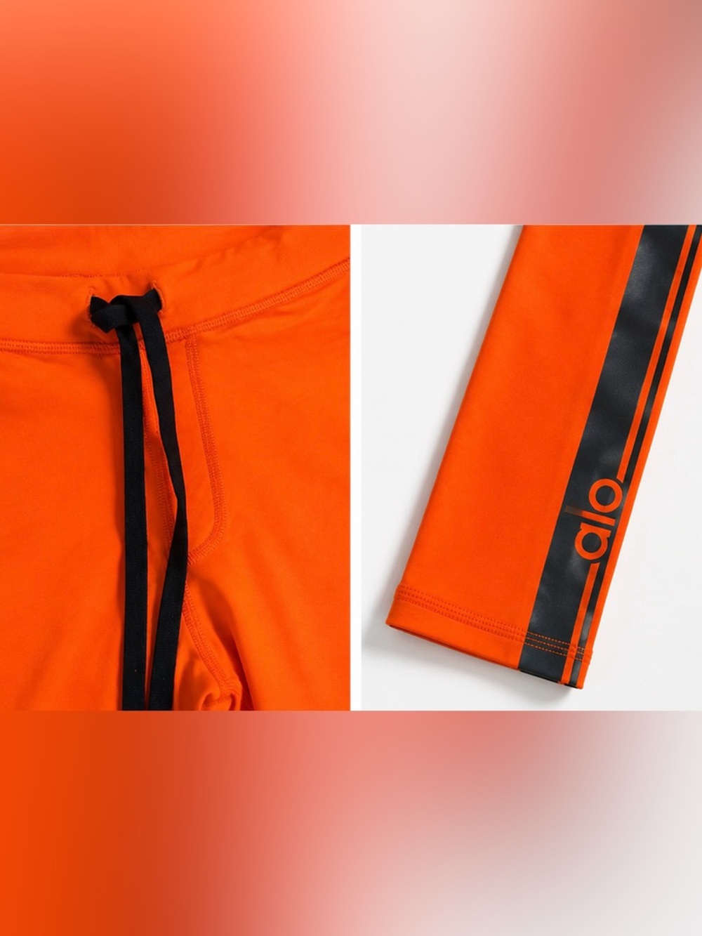 Alo Yoga Orange Performance Leggings Size M Drawstring Athletic Activewear 🧡🖤 - Picture 5 of 9